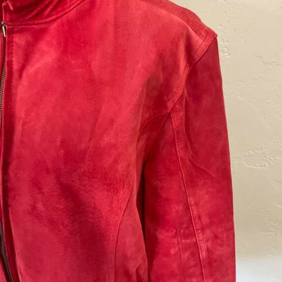 Chico's Red Suede Jacket coat zip bomber jacket plus size  XL/16 zip leather - Picture 11 of 15